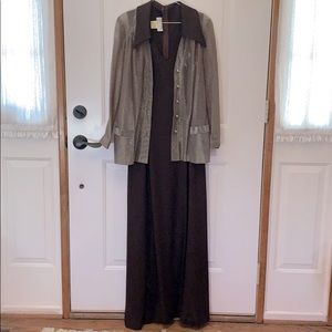 70’s era disco dress, brown sleeveless with bronze